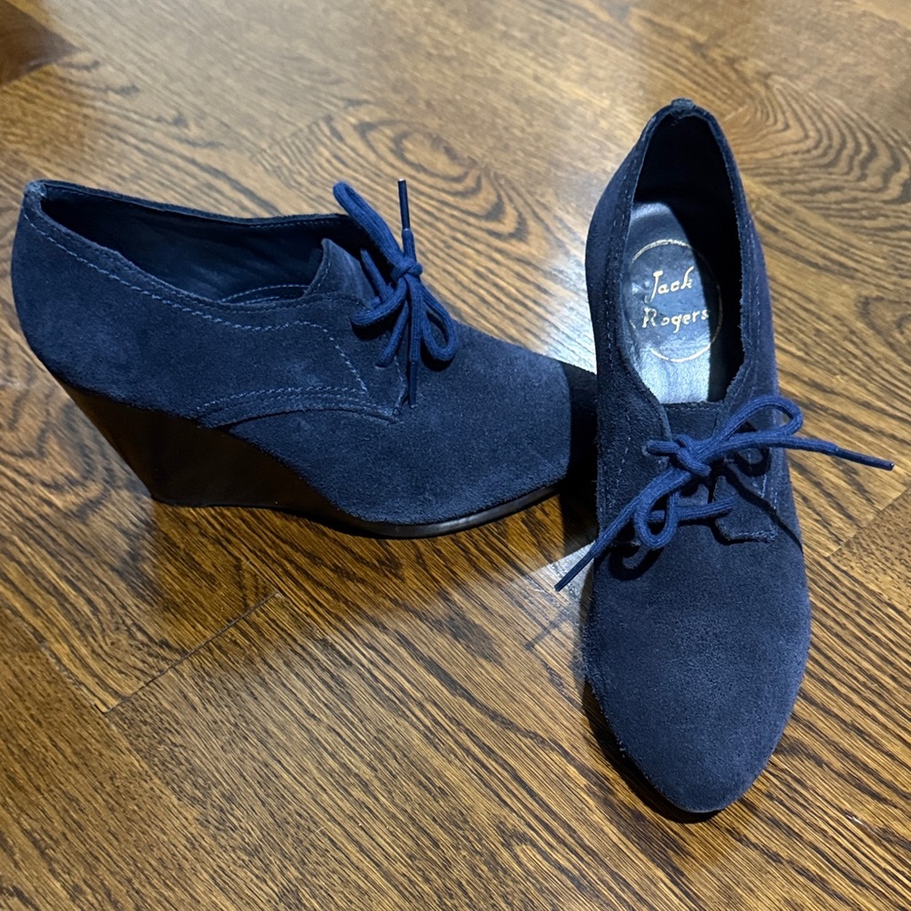 Jack Rogers Dark Blue Suede Wedges